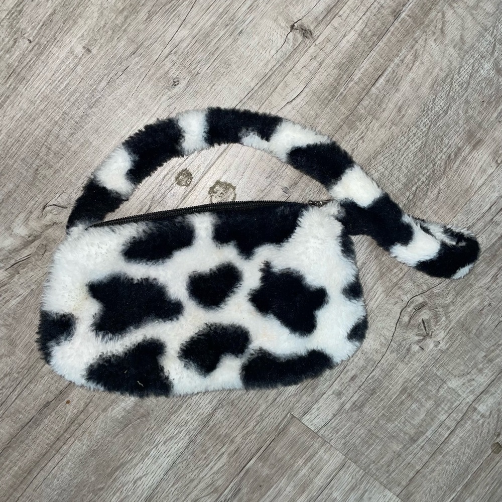 Cow print fluffy bag